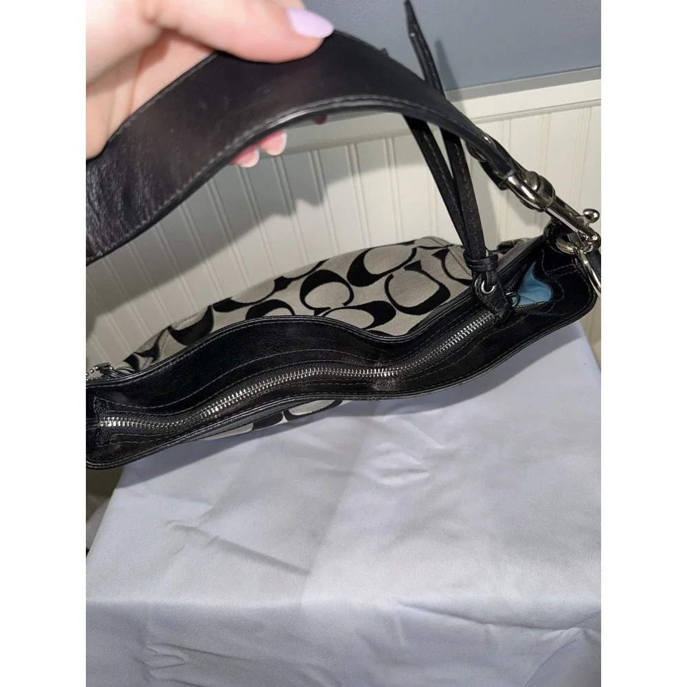 Coach Zoe Hobo Shoulder Bag Purse Black Signature C Canvas Handbag